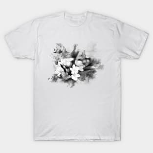 butterflies and Frangipani in black and white T-Shirt